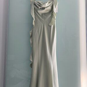 XS-S Light Green Satin Midi Satin Dress - Brand New